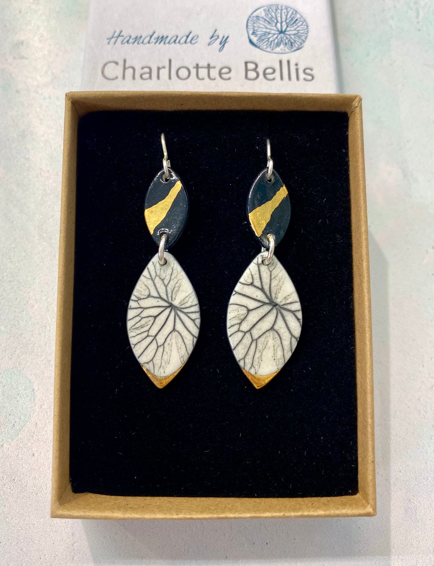 Leaf Print Earrings with 24ct Gold Detailing
