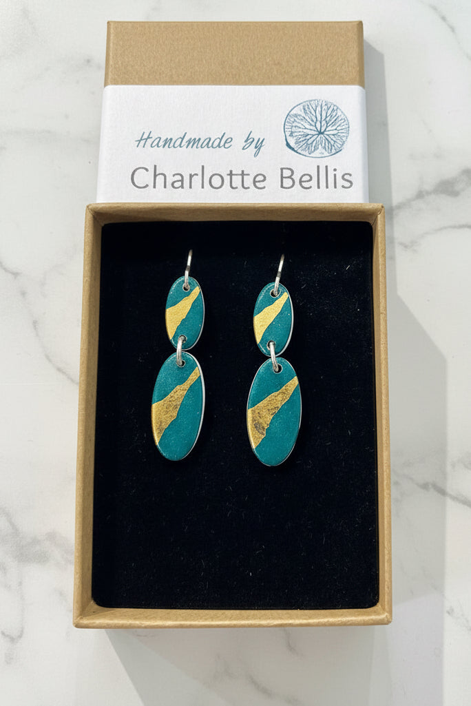 Oval Drop Earrings with 24ct Gold Detailing