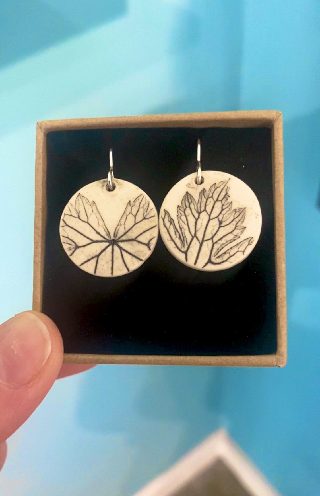 Leaf Print Disc Earrings