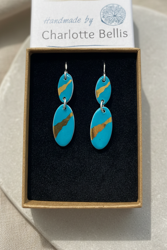 Oval Drop Earrings with 24ct Gold Detailing