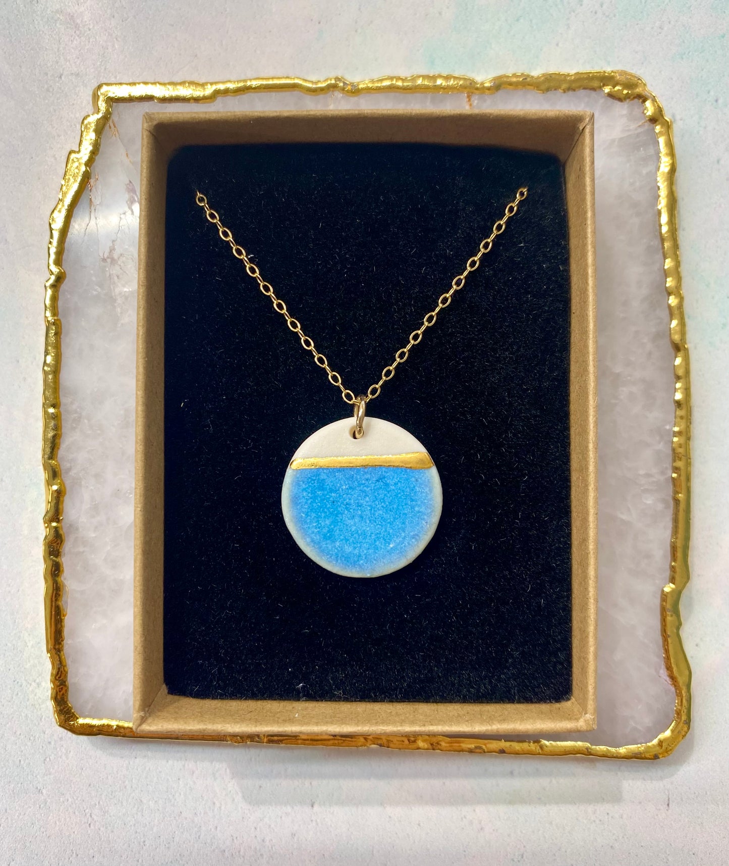 Sea Breeze Disc Necklace with Gold Chain