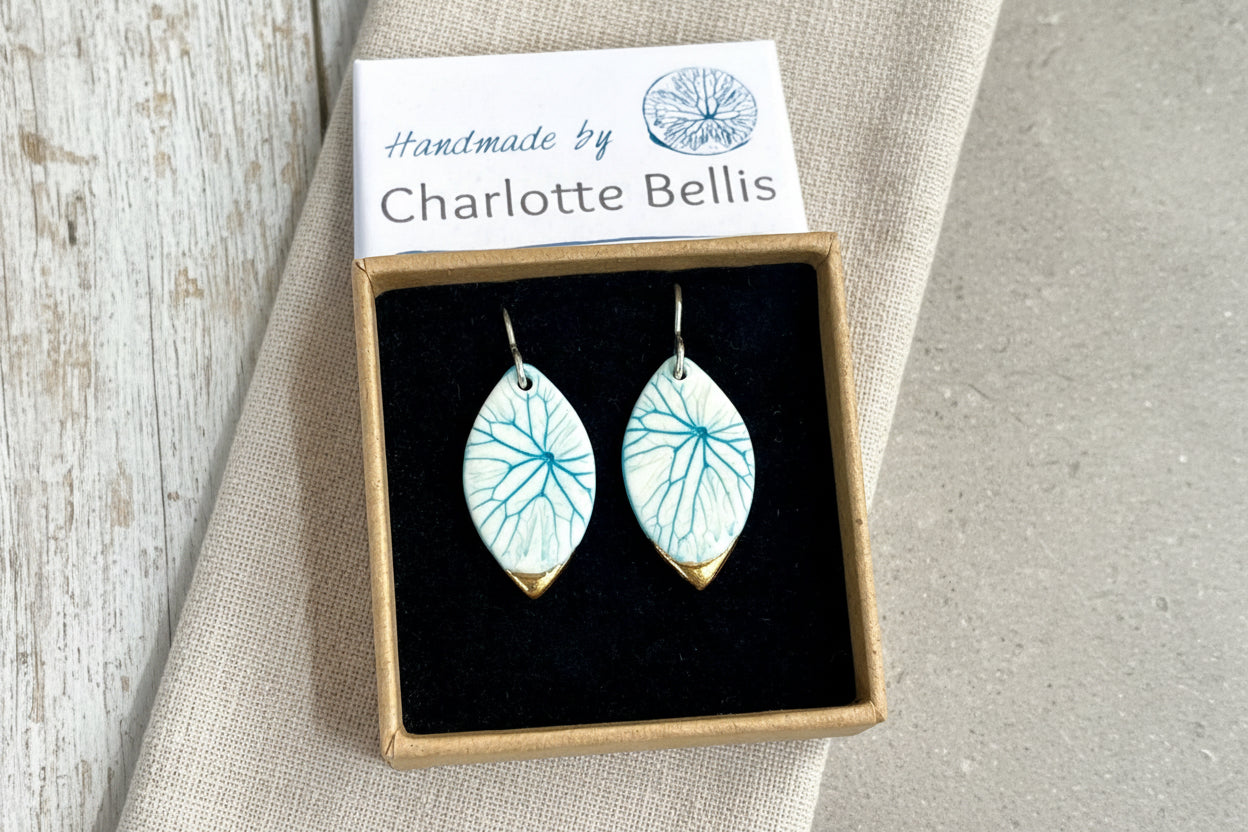 Leaf Print Earrings with 24ct Gold Detailing