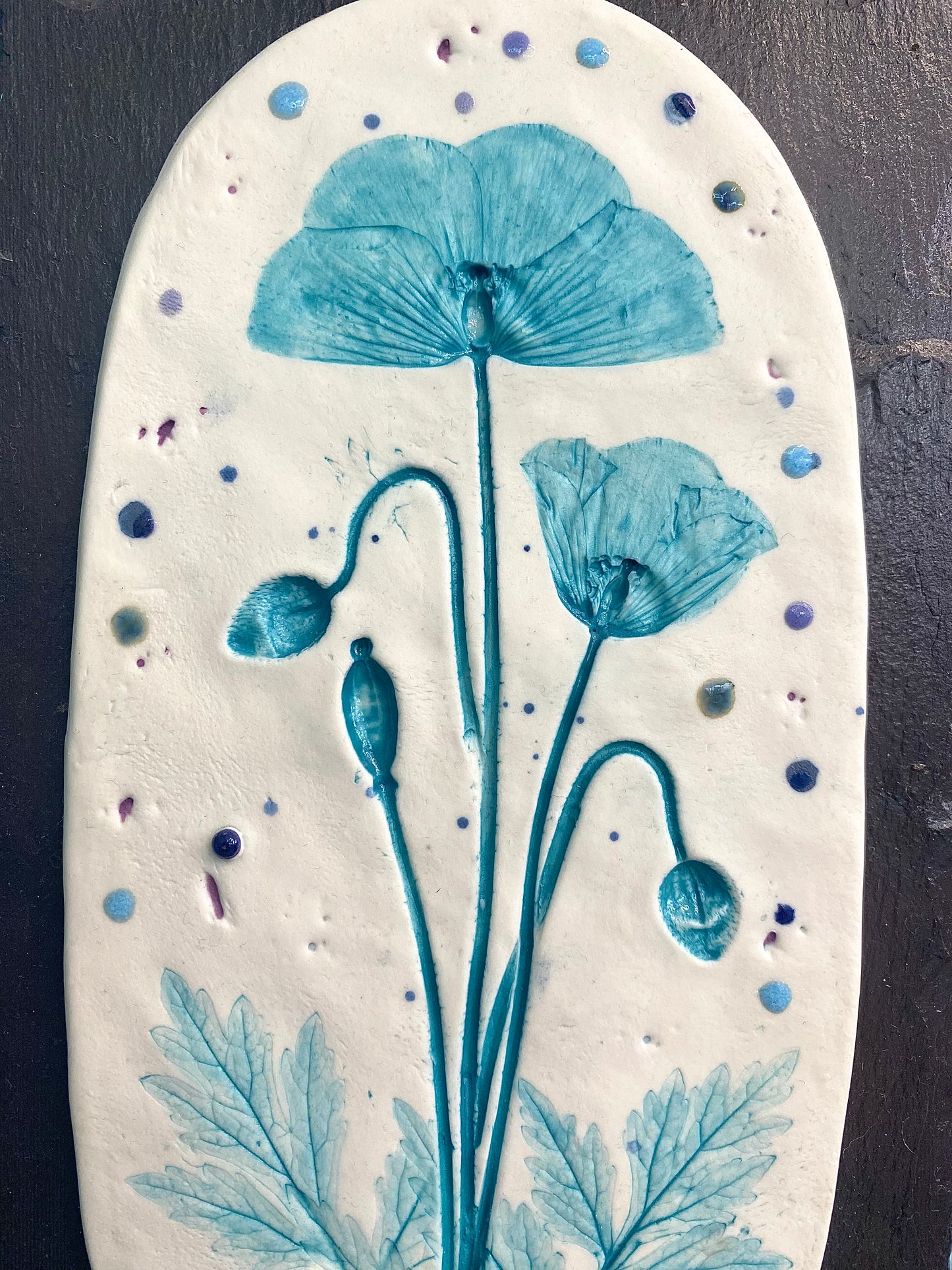Porcelain Wall Plaque on Welsh Slate - Welsh Poppy (Pabi Cymreig)