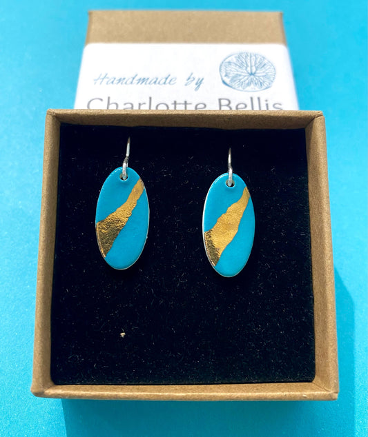 Oval Earrings with 24ct Gold Detailing