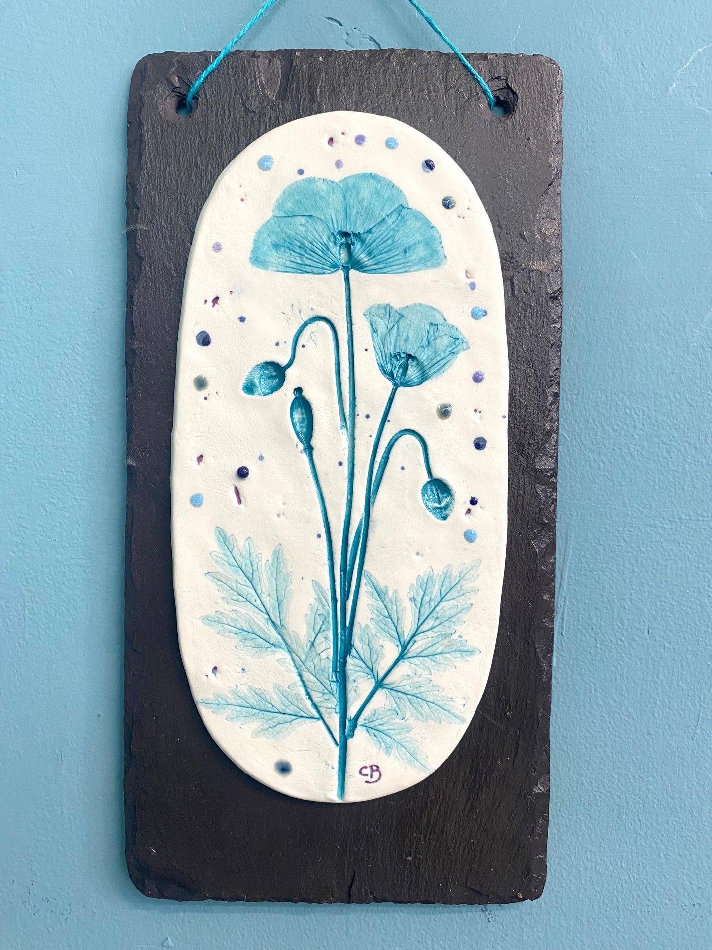 Porcelain Wall Plaque on Welsh Slate - Welsh Poppy (Pabi Cymreig)