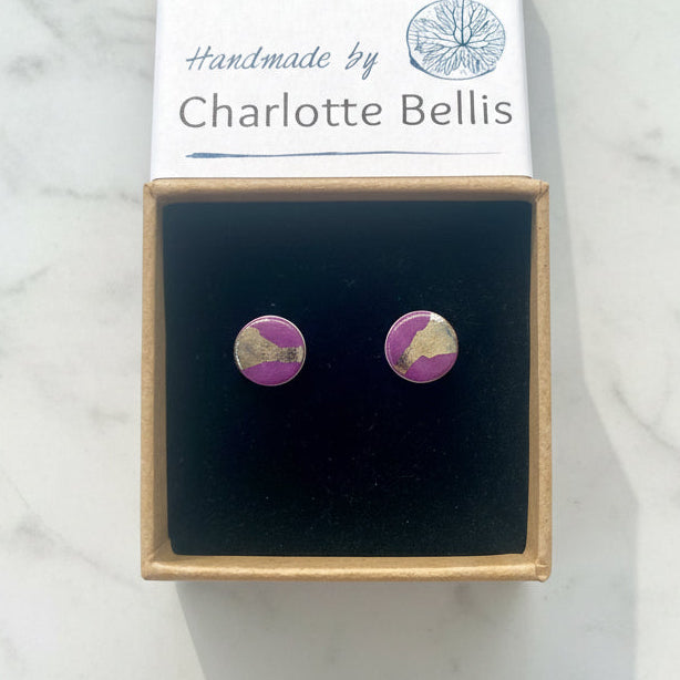 Disc Stud Earrings with Platinum Detailing
