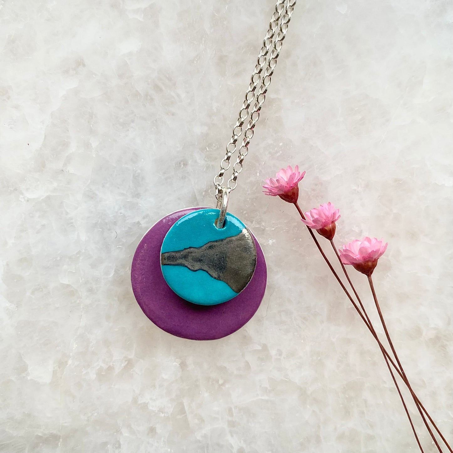 Double Disc Necklace with Platinum Detailing