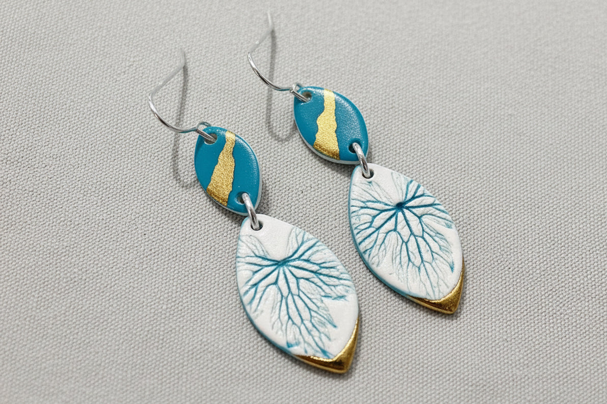 Leaf Print Earrings with 24ct Gold Detailing