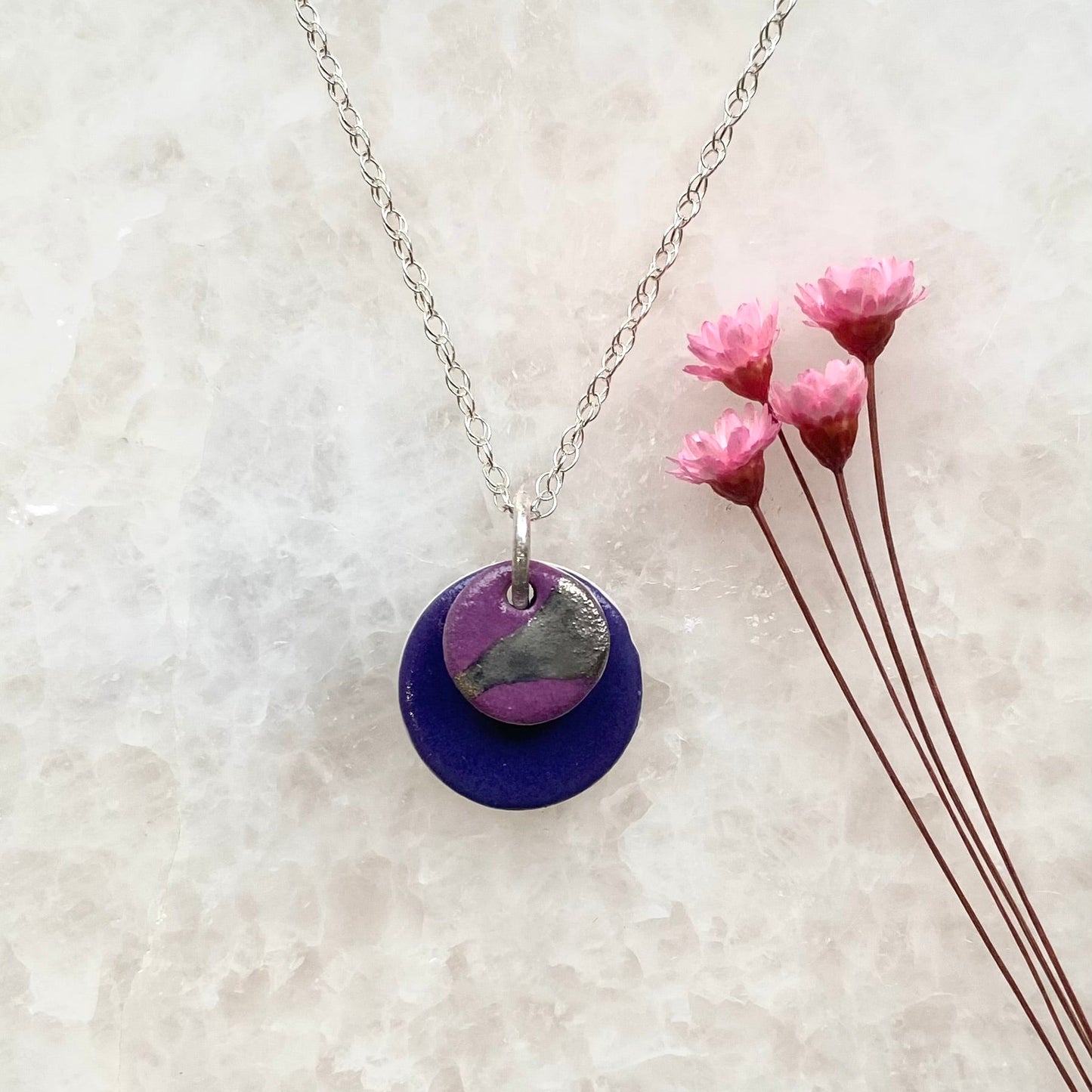 Double Disc Dainty Necklace with Platinum Detailing