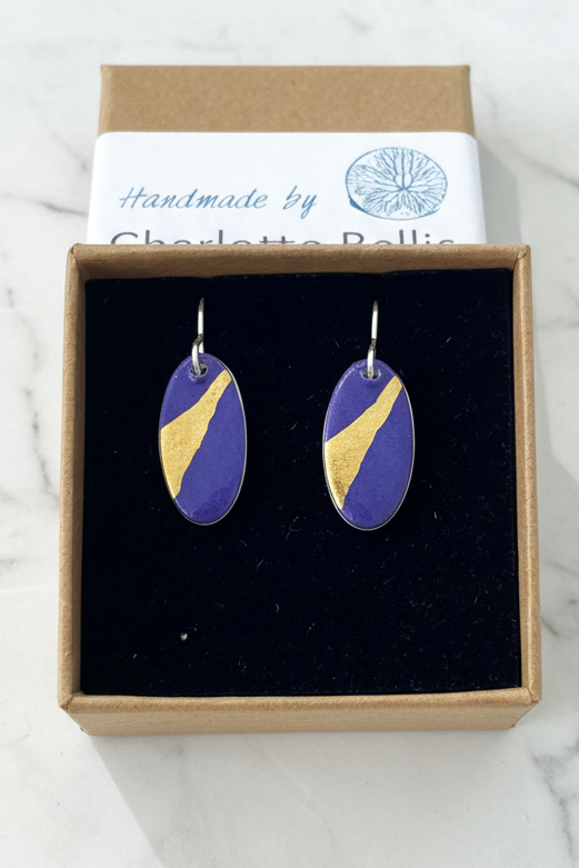 Oval Earrings with 24ct Gold Detailing