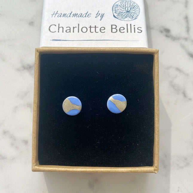 Disc Stud Earrings with Platinum Detailing
