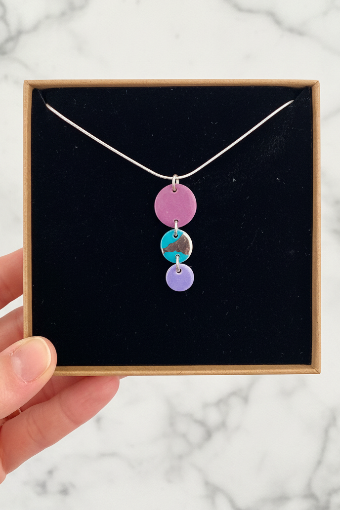 Disc Necklace with Platinum Detailing (3 Discs)