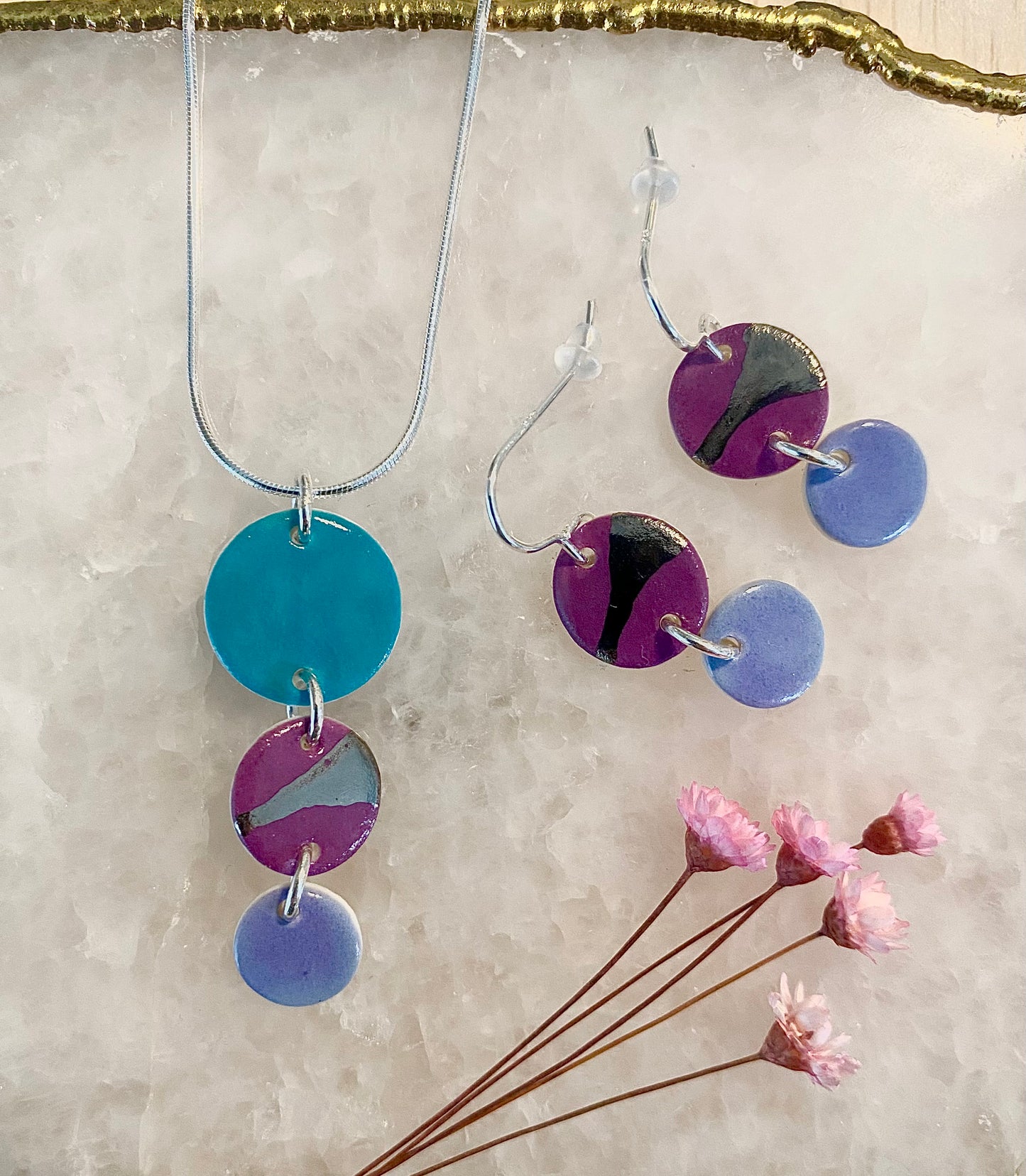 Disc Necklace with Platinum Detailing (3 Discs)