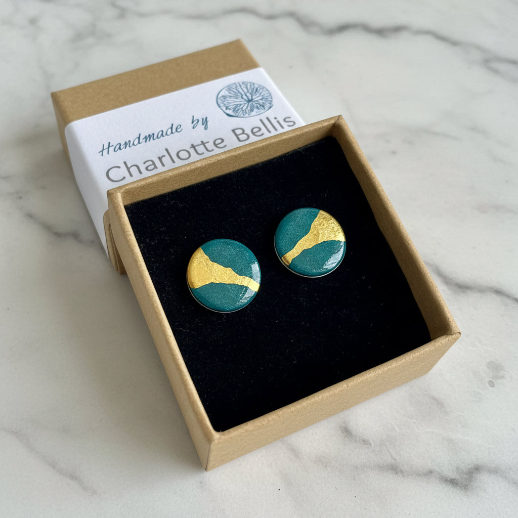 Stud Earrings with 24ct Gold Detailing