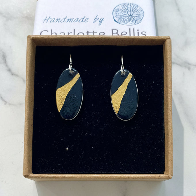 Oval Earrings with 24ct Gold Detailing