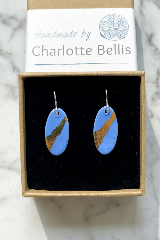Oval Earrings with 24ct Gold Detailing