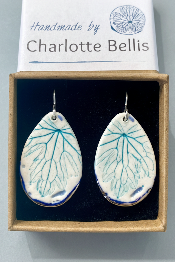 Leaf Print Earrings with Platinum Detailing