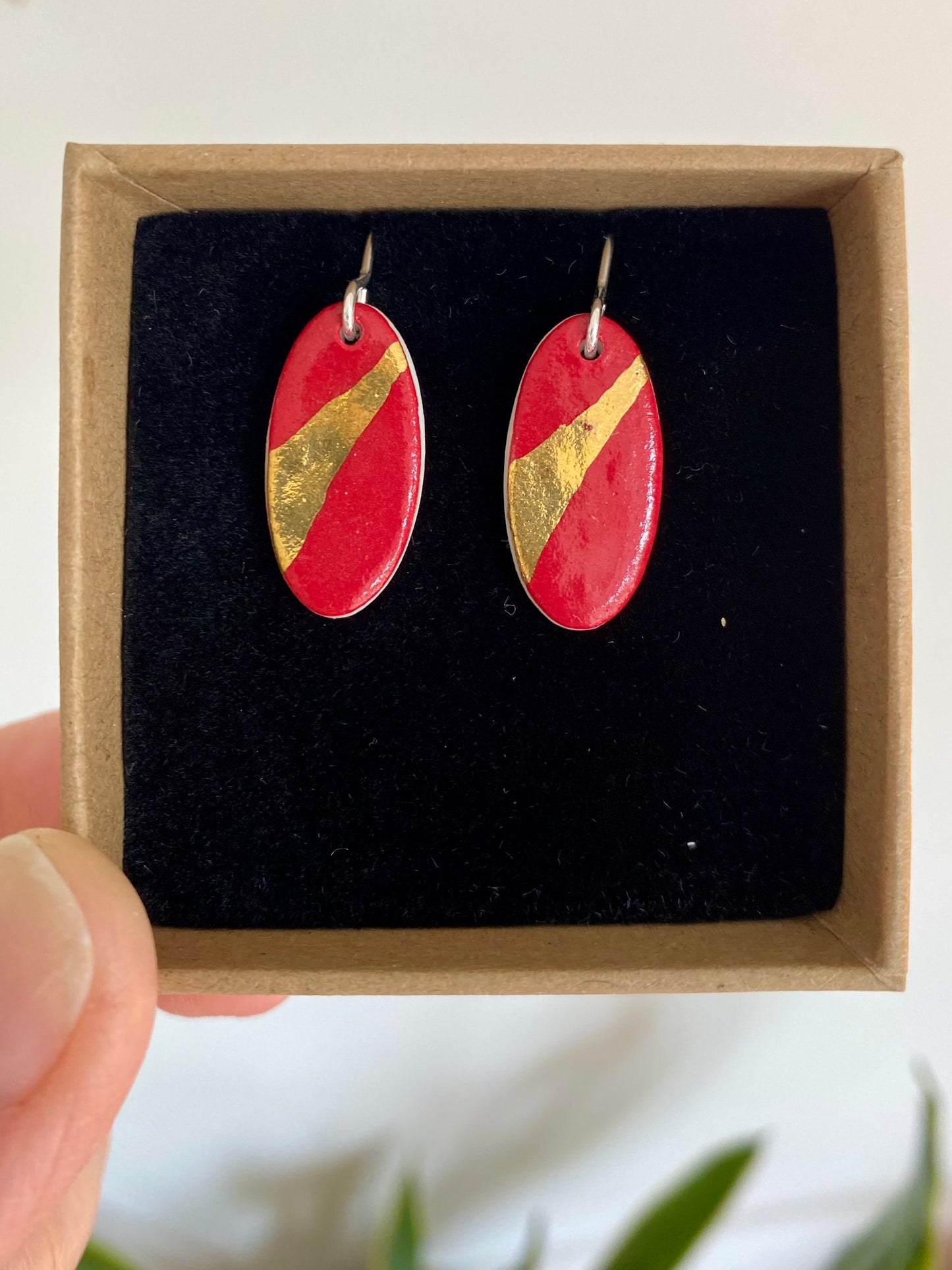 Oval Earrings with 24ct Gold Detailing