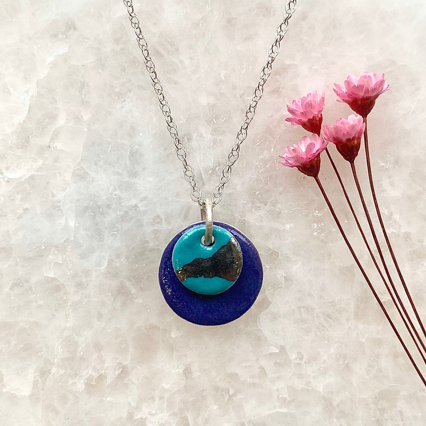 Double Disc Dainty Necklace with Platinum Detailing