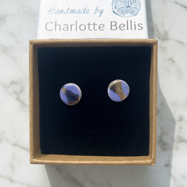 Disc Stud Earrings with Platinum Detailing