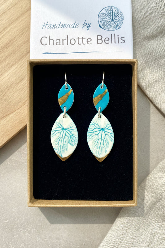 Leaf Print Earrings with 24ct Gold Detailing