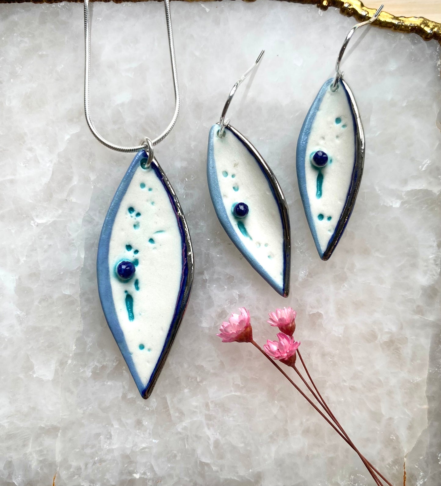Droplet Earrings with Platinum Detailing