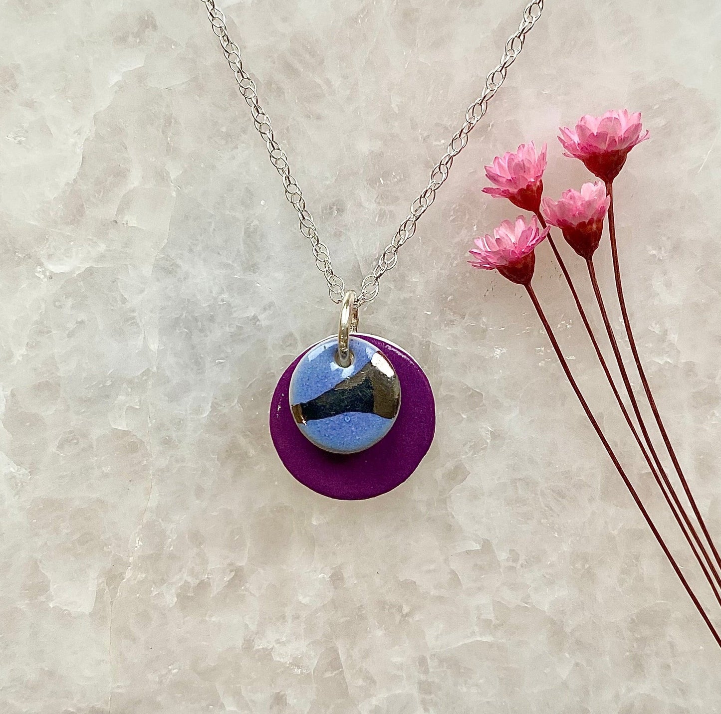 Double Disc Dainty Necklace with Platinum Detailing