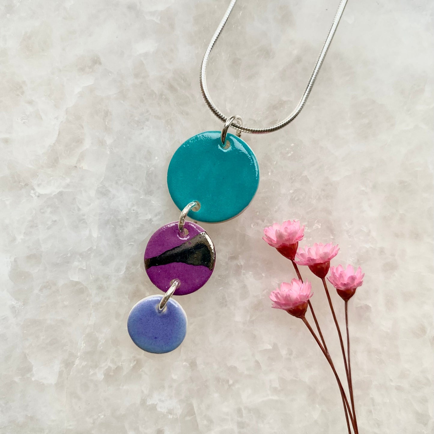 Disc Necklace with Platinum Detailing (3 Discs)