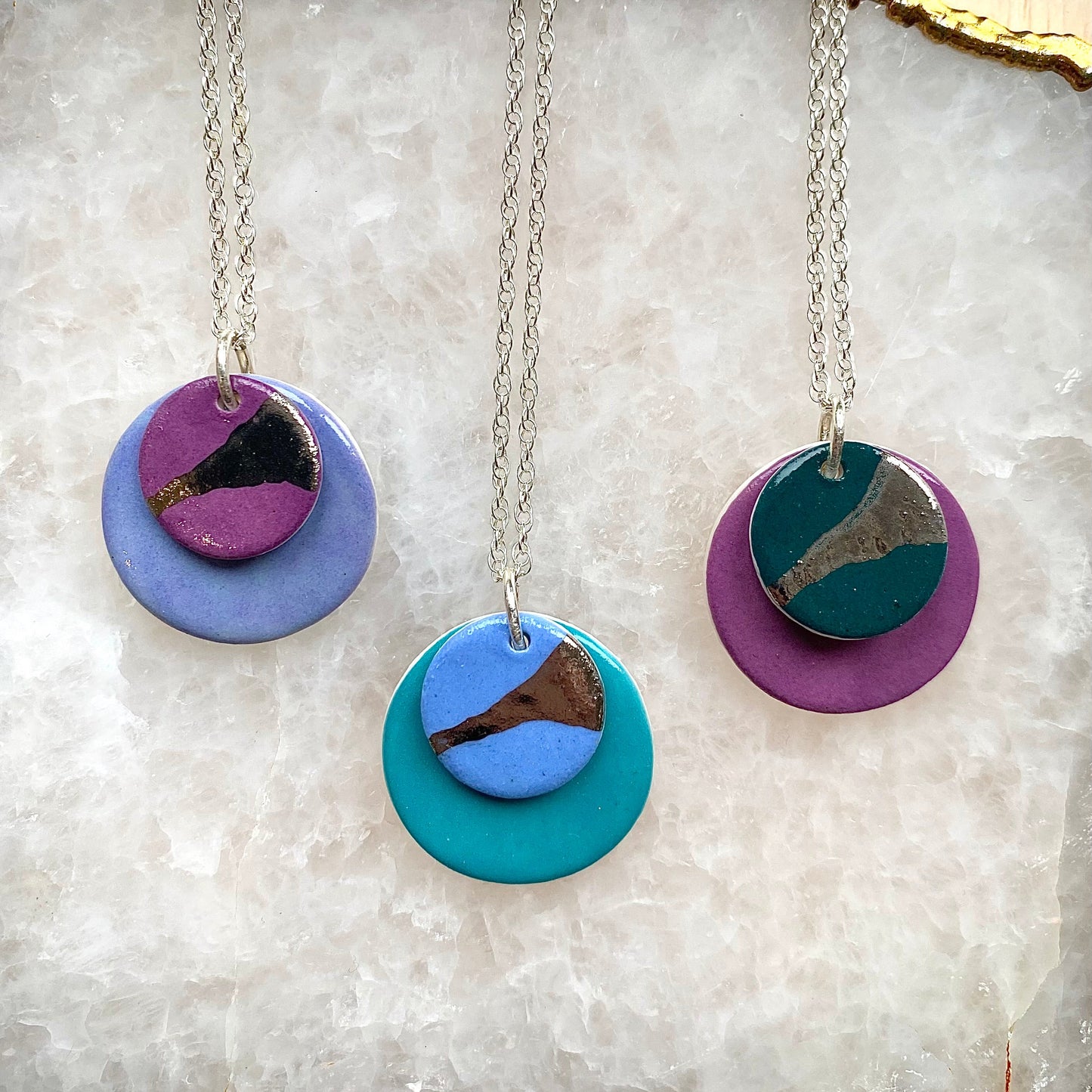 Double Disc Necklace with Platinum Detailing