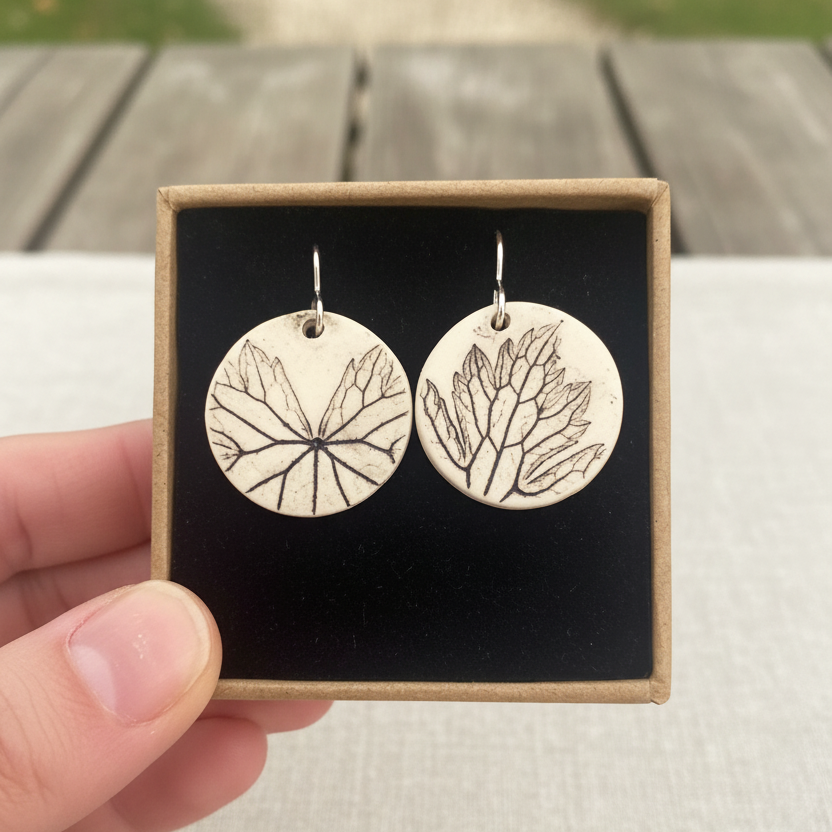 Leaf Print Disc Earrings