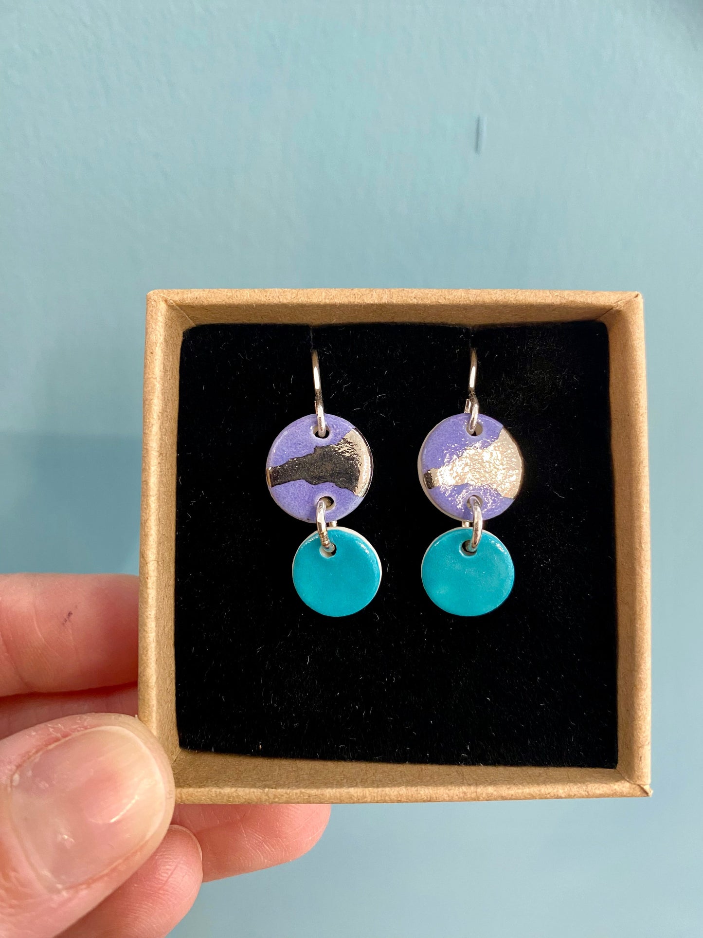 Coloured Disc Earrings with Platinum Detailing