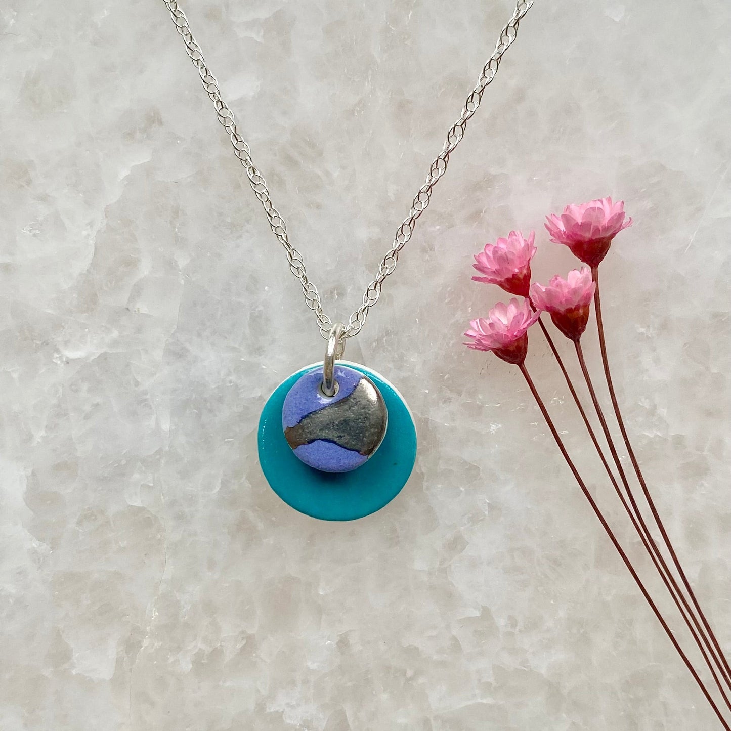 Double Disc Dainty Necklace with Platinum Detailing