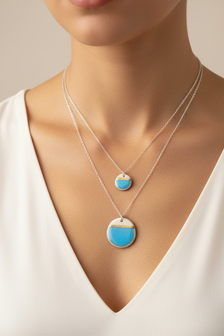 Sea Breeze Disc Necklace with 24ct Gold Detailing