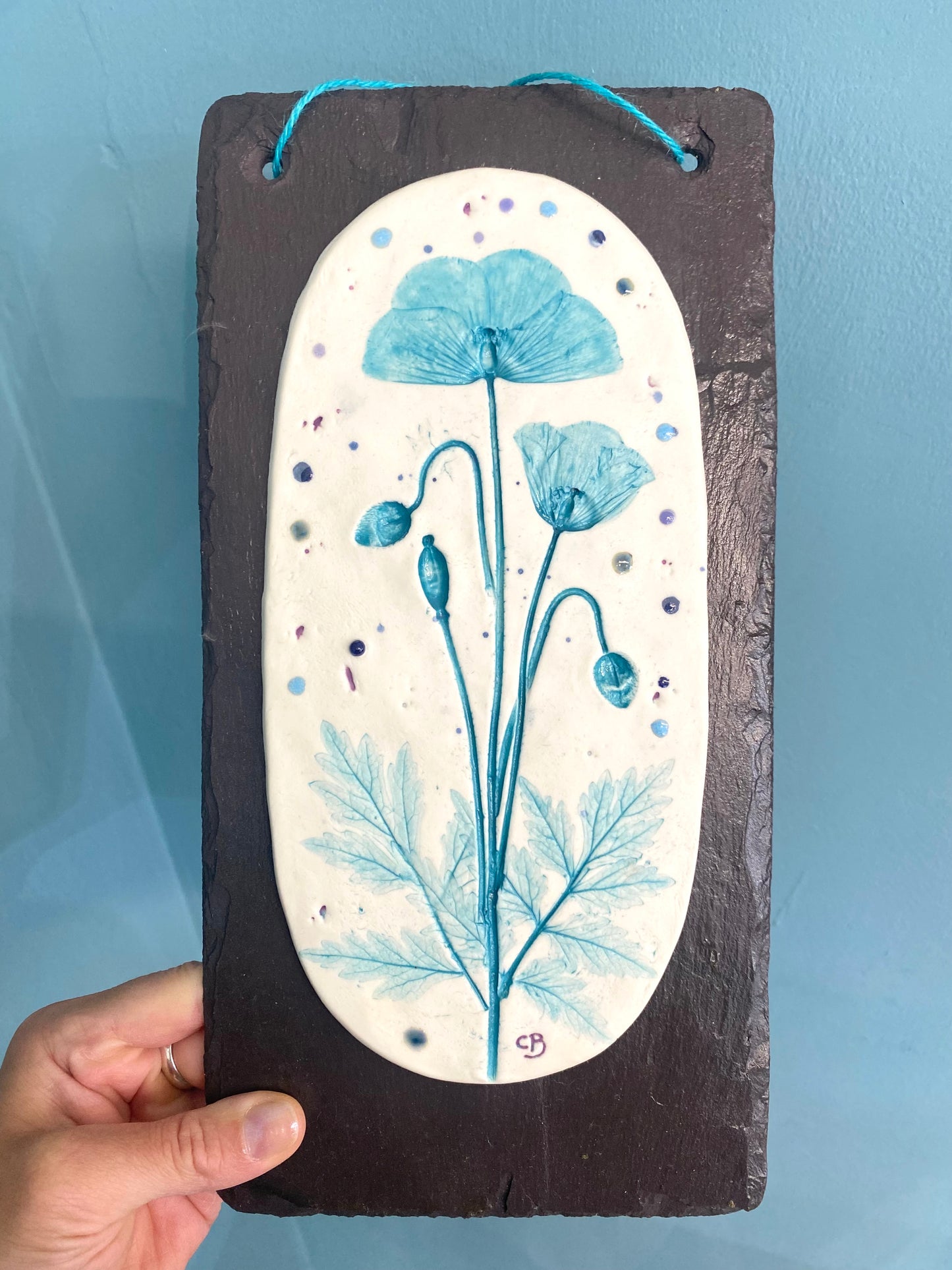 Porcelain Wall Plaque on Welsh Slate - Welsh Poppy (Pabi Cymreig)