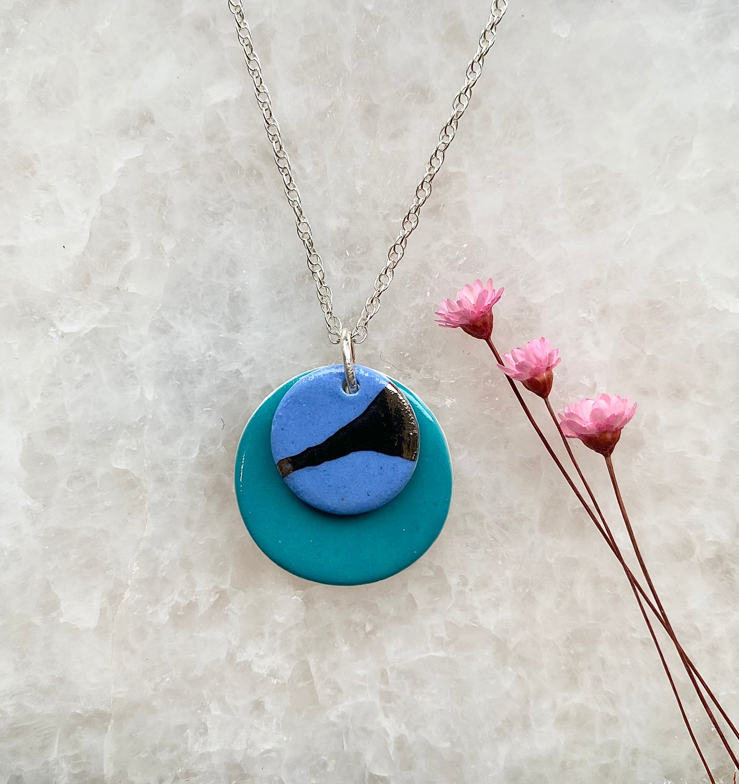 Double Disc Necklace with Platinum Detailing