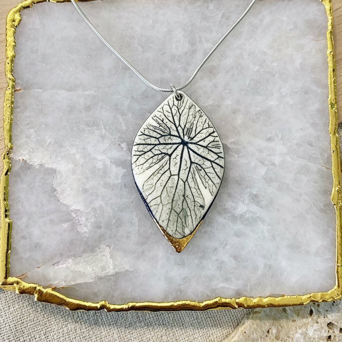 Leaf Print Necklace with 24ct Gold Detailing