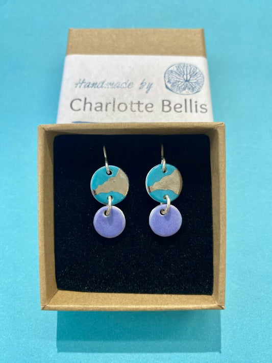 Coloured Disc Earrings with Platinum Detailing