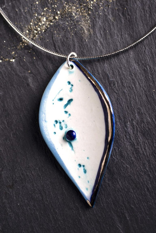 Large Droplet Necklace with Bead and Platinum Detailing