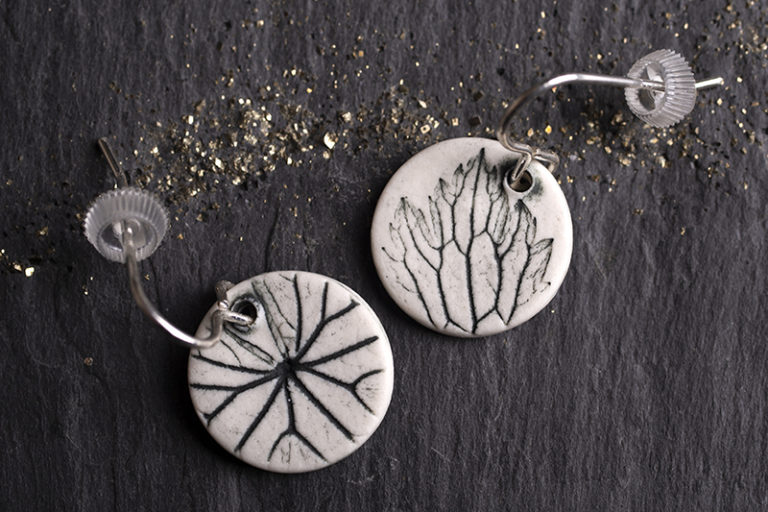 Leaf Print Disc Earrings