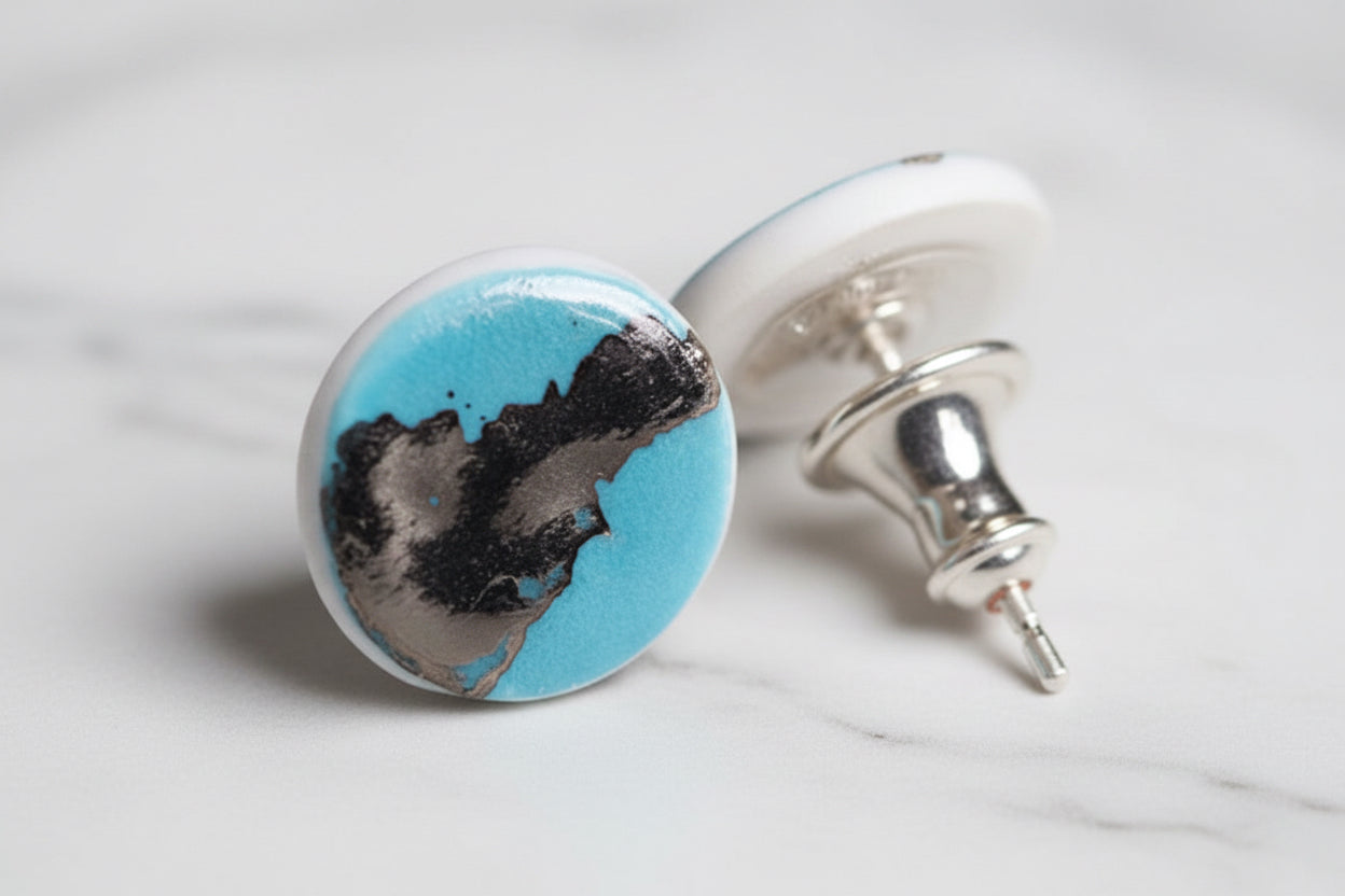 Disc Stud Earrings with Platinum Detailing