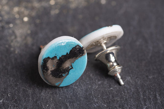 Disc Stud Earrings with Platinum Detailing