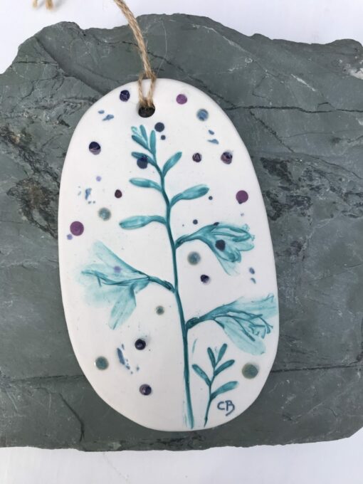 Montbretia Porcelain Plaque with Hessian String