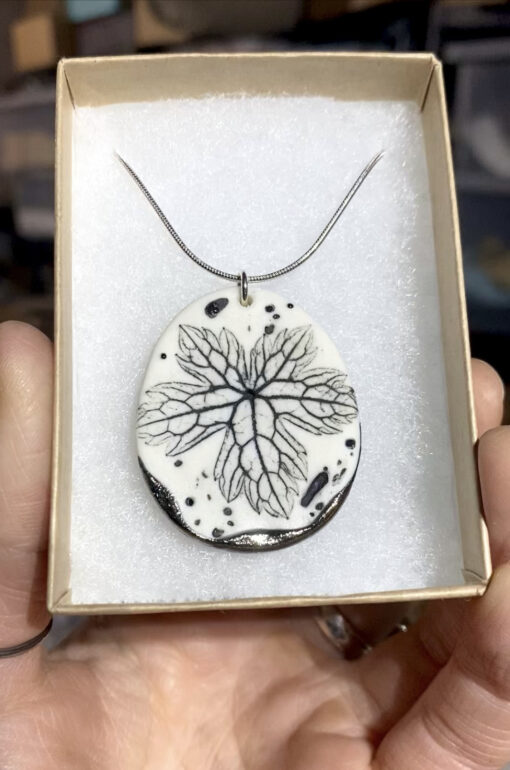 Leaf Print Necklace with Platinum Detailing - Image 3