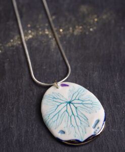 Leaf Print Necklace with Platinum Detailing
