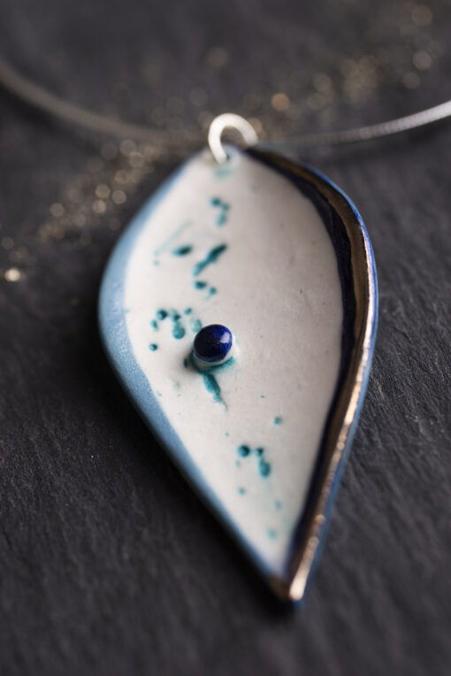 Large Droplet Necklace with Bead and Platinum Detailing - Image 2