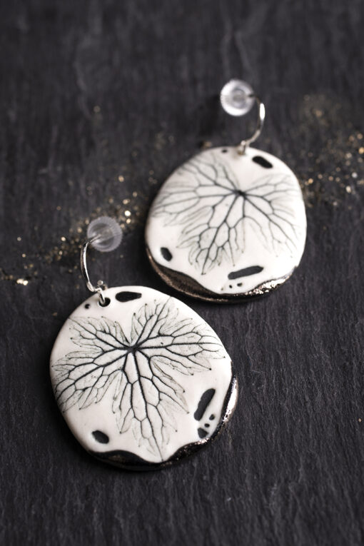 Leaf Print Earrings with Platinum Detailing - Image 2