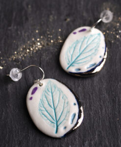 Leaf Print Earrings with Platinum Detailing