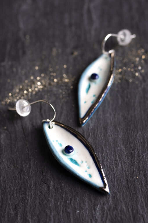 Droplet Earrings with Bead and Platinum Detailing - Image 2
