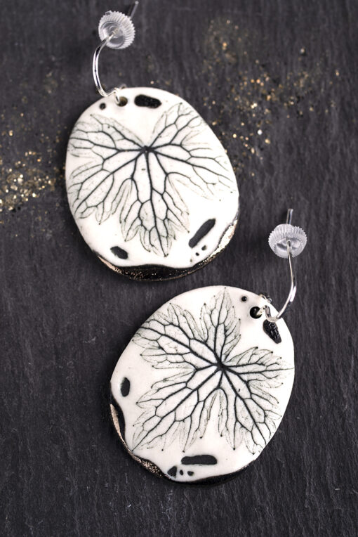 Leaf Print Earrings with Platinum Detailing