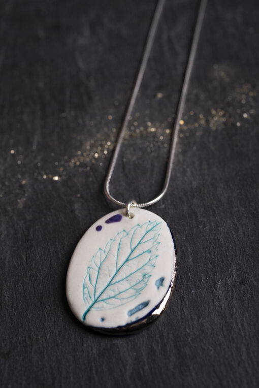 Leaf Print Necklace with Platinum Detailing - Image 2